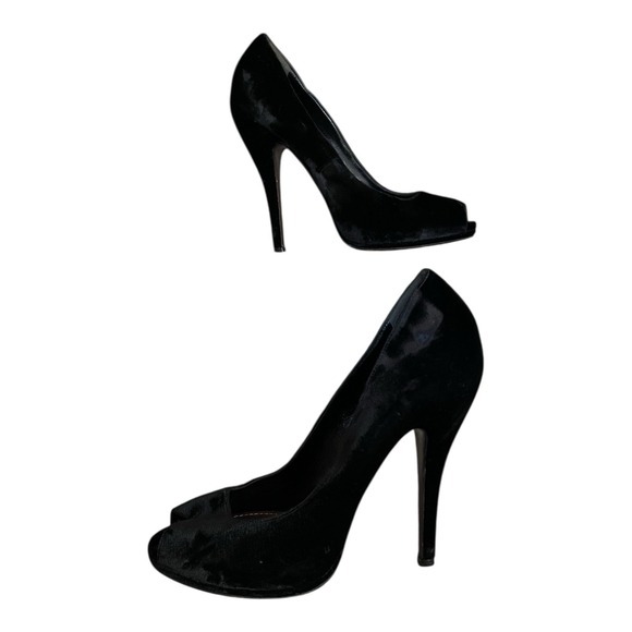 Gucci Elizabeth Black‎ Velvet Peep Toe Stiletto 306106 Size 41 - Picture 5 of 12